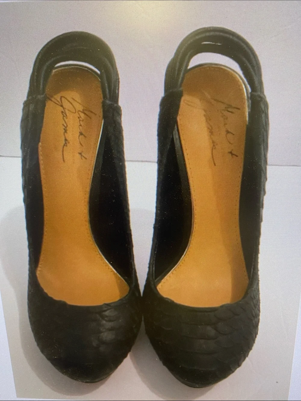 Badgley Mischka Black Snakeprint Leather 5.5” Stiletto Heel w/ Platform Ft 7.5